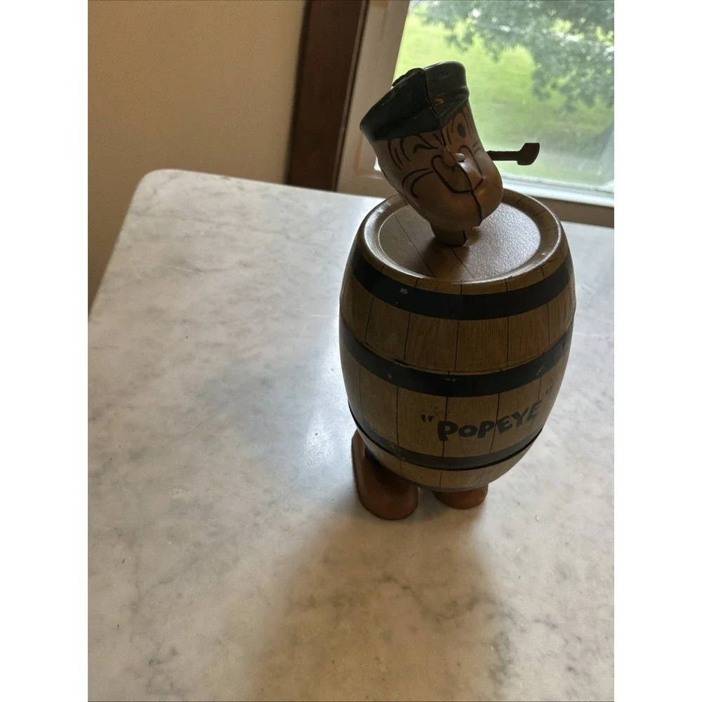 Vintage J. Chein Popeye in a Barrel Tin Litho Wind-Up Dancing Toy 1930s WORKS!!